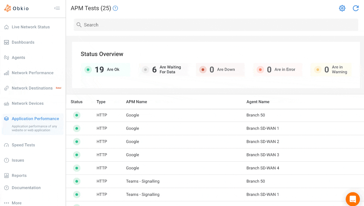 Obkio Application Performance Monitoring Tool screenshot
